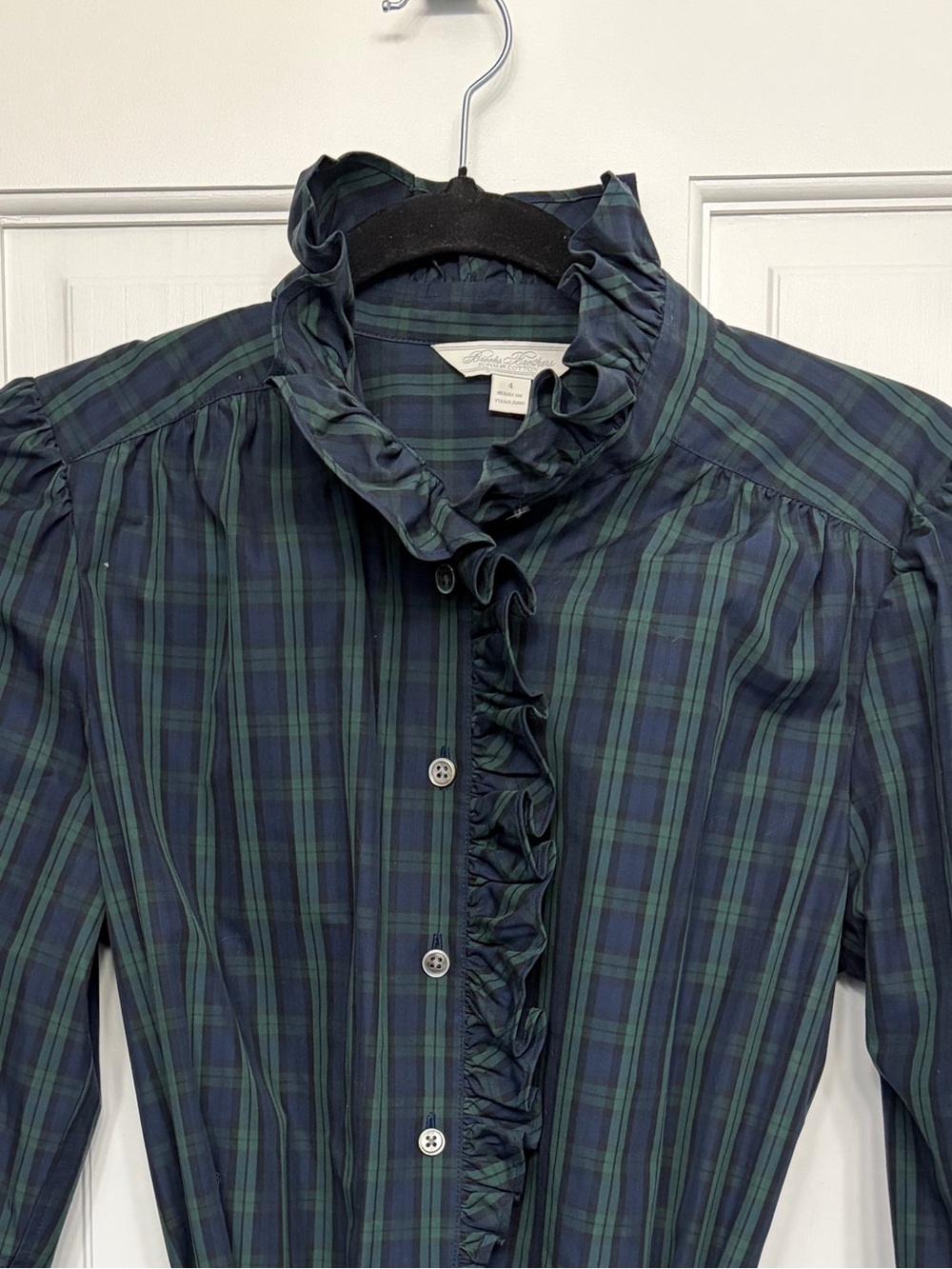 Brooks Brothers Supima Cotton Plaid Ruffle Shirt Dress 4 - Picture 5 of 6